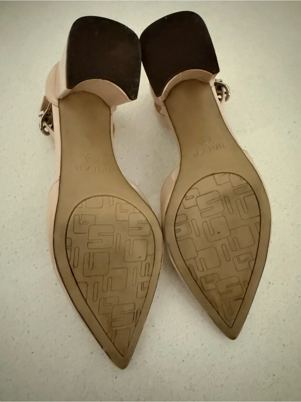 Unisa Beige Patent Pointed-Toe Ankle-Strap Heels